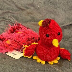 Artisan-created crocheted Ashley the Phoenix Amigurumi
